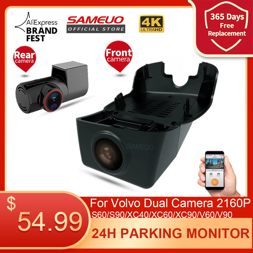 SAMEUO dash cam camera recorder 2160P car dvr hidden WiFi Video Recorder for VOLVO S60/S90/XC40/XC60/XC90/V60/V90 2016 to 2022 | Автомобили