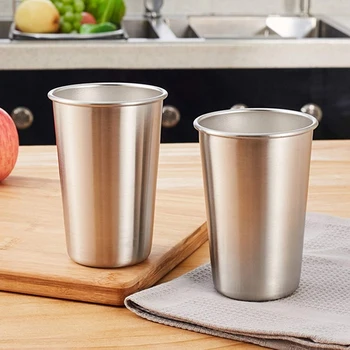 

6 Pack Stainless Steel Pint Cups Water Tumblers with 6 Cup Sleeves - Great for Kid Toddler Baby Sanitary - 16 Ounce Capacity