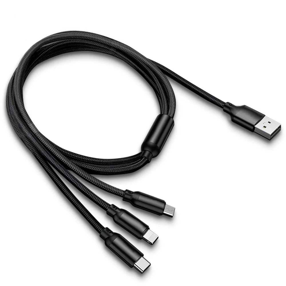 3A выдвижной usb-кабель 3-в-1 адаптер объектива для камер Micro Тип USB C зарядного устройства для iPhone зарядный кабель Micro usb кабель зарядного устройства - Цвет: black