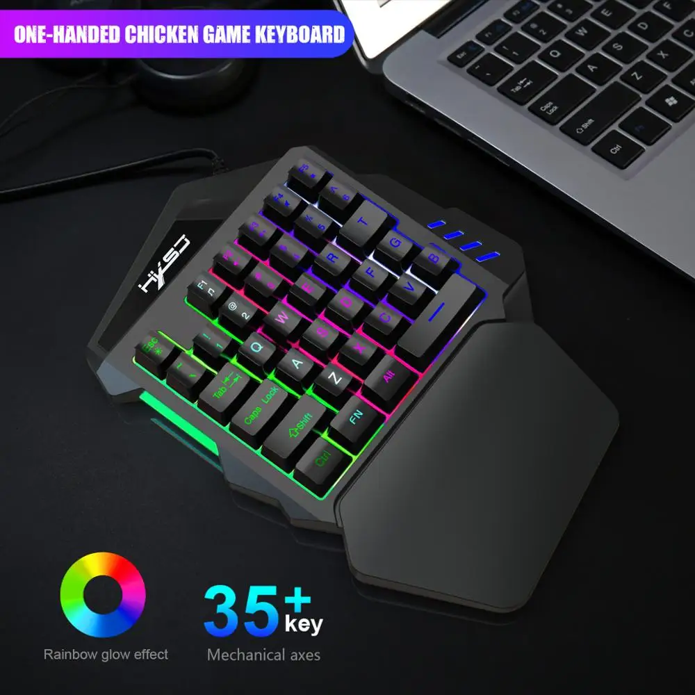  One hand mobile phone game keyboard Mi ni wired Rainbow color RGB Color game pad for PUBG Mobile Ch