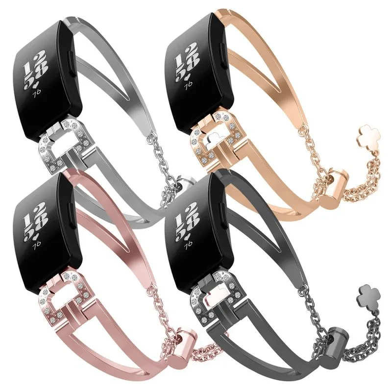 

2020 Suitable For Fitbit Inspire/Inspire HR Metal Strap Stainless Steel Diamond Cutout D-chain Bracelet