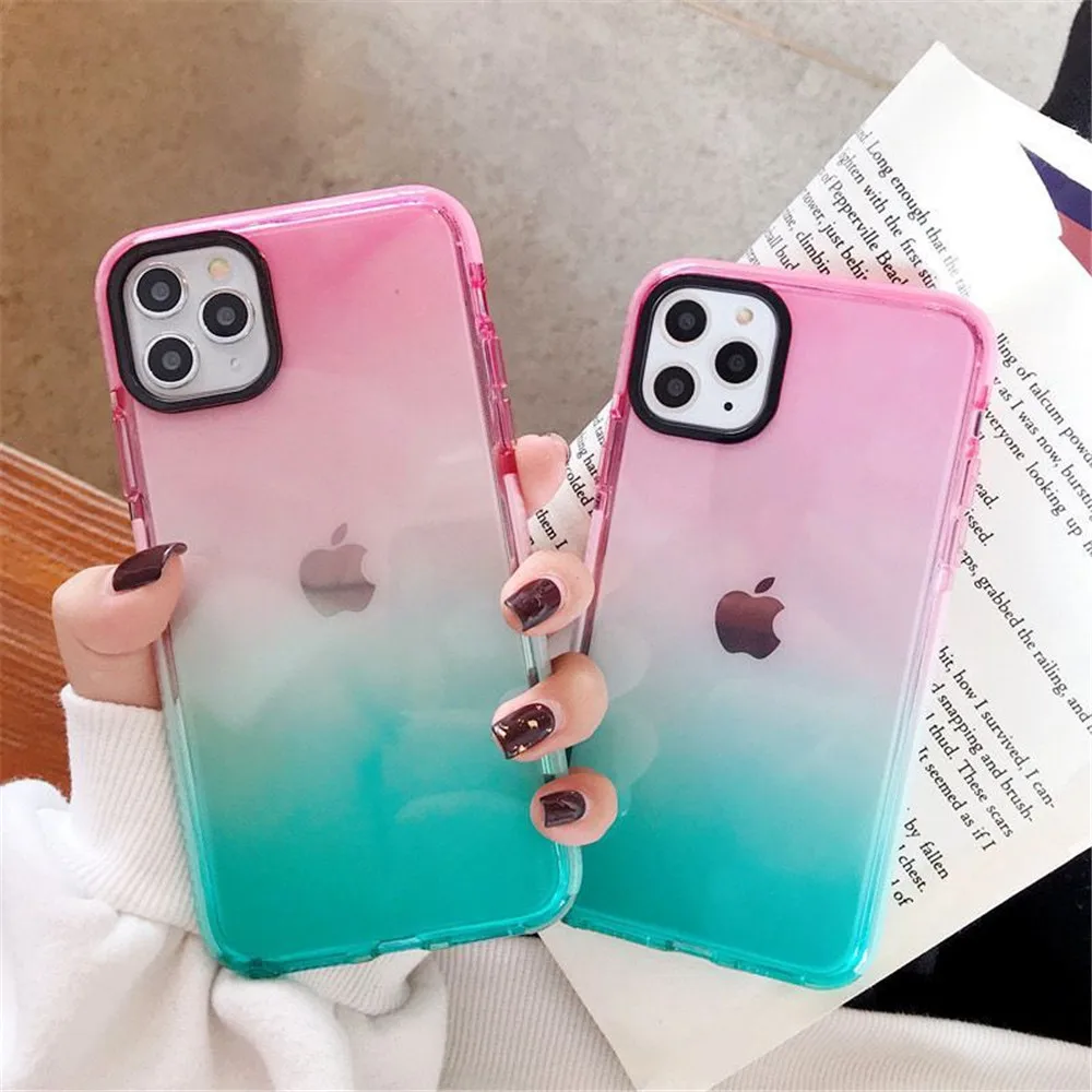 LOVECOM Gradient Translucent Phone Case For iPhone 12 Mini 11 Pro Max XR XS Max 7 8 Plus X Soft TPU Shockproof Back Cover Coque