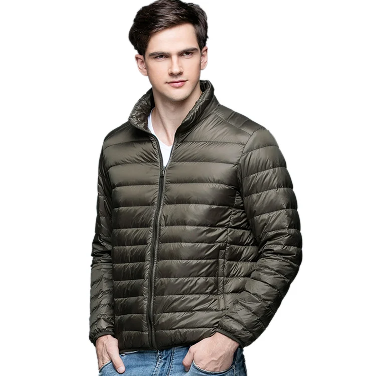 Новая Осенняя зимняя мужская куртка на утином пуху, ультра светильник, тонкая, размера плюс, весенние куртки, мужская верхняя одежда со стоячим воротником, пальто