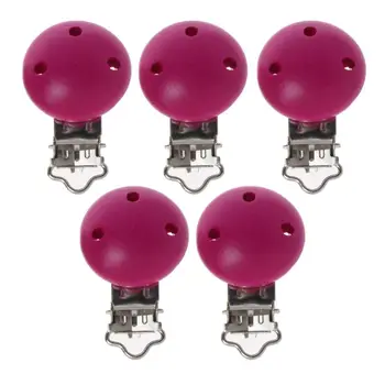 

5pcs Metal Wooden Baby Pacifier Clips Solid Color Holders Infant Soother Clasps