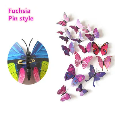 Fuchsia Pin style 12 шт./компл. красивые 3D настенное украшение в виде бабочки Стикеры для декора стен и Украшения в спальню ПВХ бабочки для холодильника Стикеры Украшения в спальню - Цвет: Fuchsia Pin style