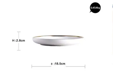 Европейский Стиль Золотая инкрустация черно-белая керамическая Бытовая рисовая чаша для супа, салата простая плоская тарелка для стейка посуда - Цвет: 18cm Plate
