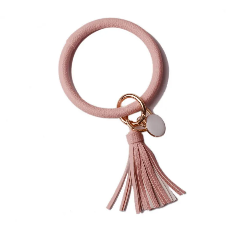 DZ0090 pink Новинка от Rainbery, модный многофункциональный брелок с кисточкой, эмалированный брелок из искусственной кожи, Круглый браслет с монограммой, брелок для женщин и девушек - Цвет: DZ0090 pink