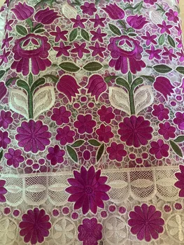 

Triple-colors design Water soluble lace fabric knitted flowers and green seedling pattern high quality African cord lace Fabric