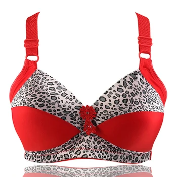 

Women's Full Cup Bra Large Size Leopard Print Wire Free Cotton Bras Push Up Ajusted Brassiere Thin Cup Underwear