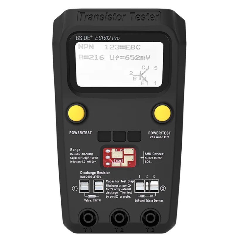BSIDE ESR02PRO цифровой Транзистор тестер SMD диодные компоненты Триод сопротивления, емкости и индуктивности мультиметр ESR метр - Цвет: ESR02PRO-Black