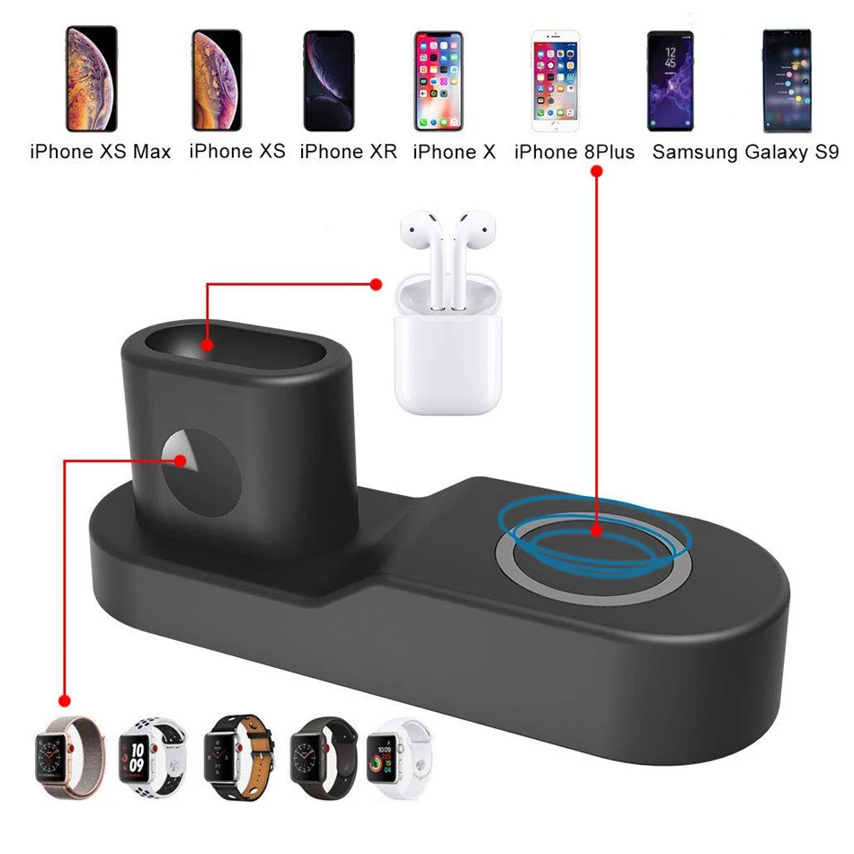 Для Apple Watch Series 2 3 4 AirPods Зарядка QI Беспроводное зарядное устройство подставка для