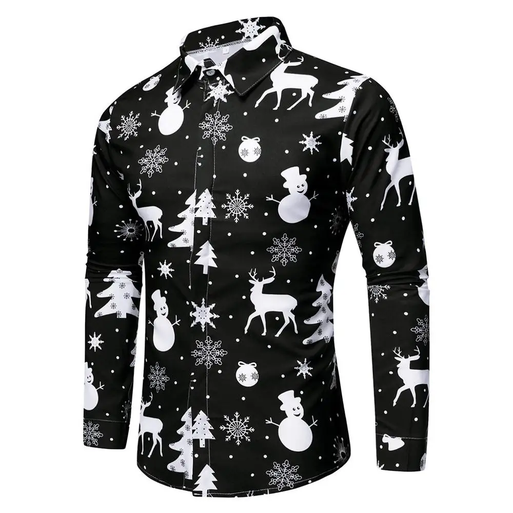 Feitong Мужская Рождественская футболка, Повседневная рубашка со снежинками и оленями, топ, блузки, черный, красный цвет, уличная одежда, Camisas Hombre