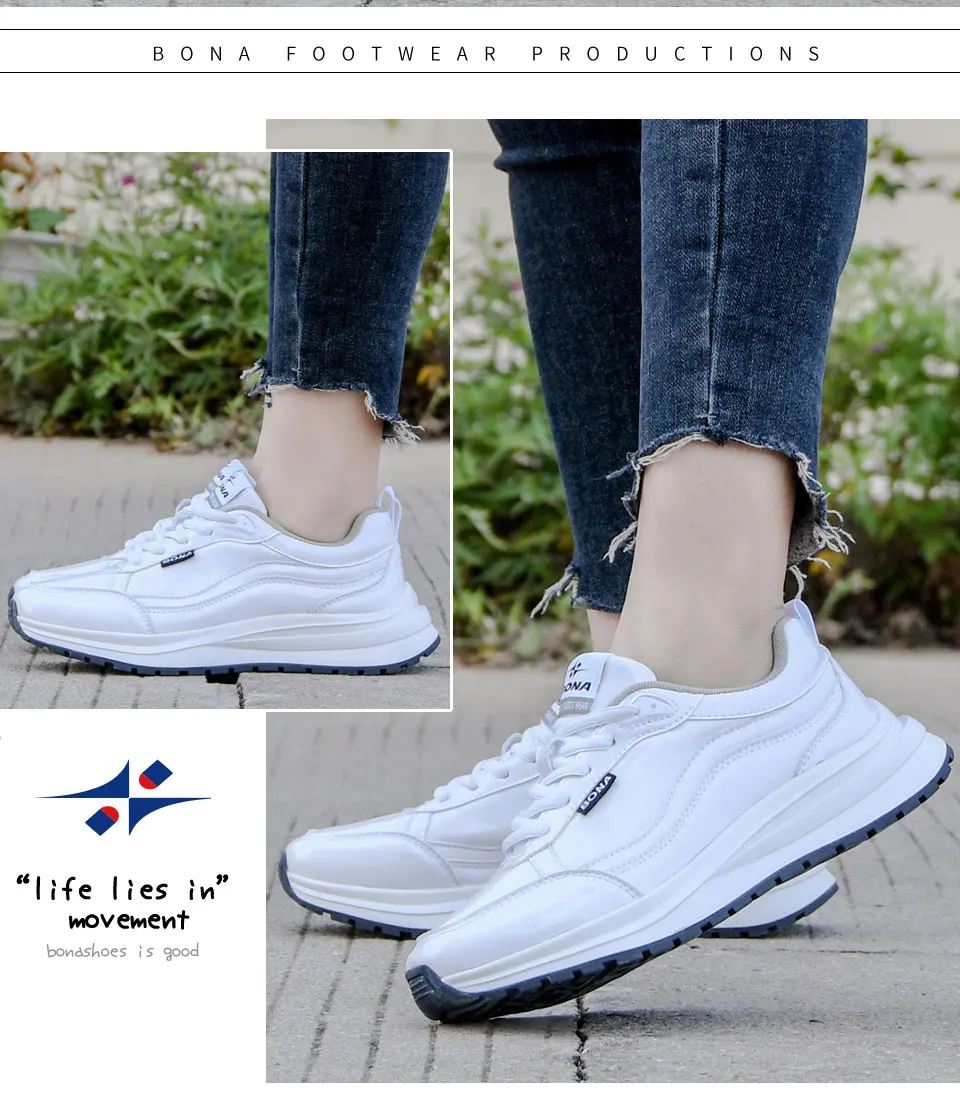 BONA 2021 New Designers Trendy Casual Flats Sneakers Ladies Fashion Comfort Platform Vulcanized Shoes Women Leisure Footwear