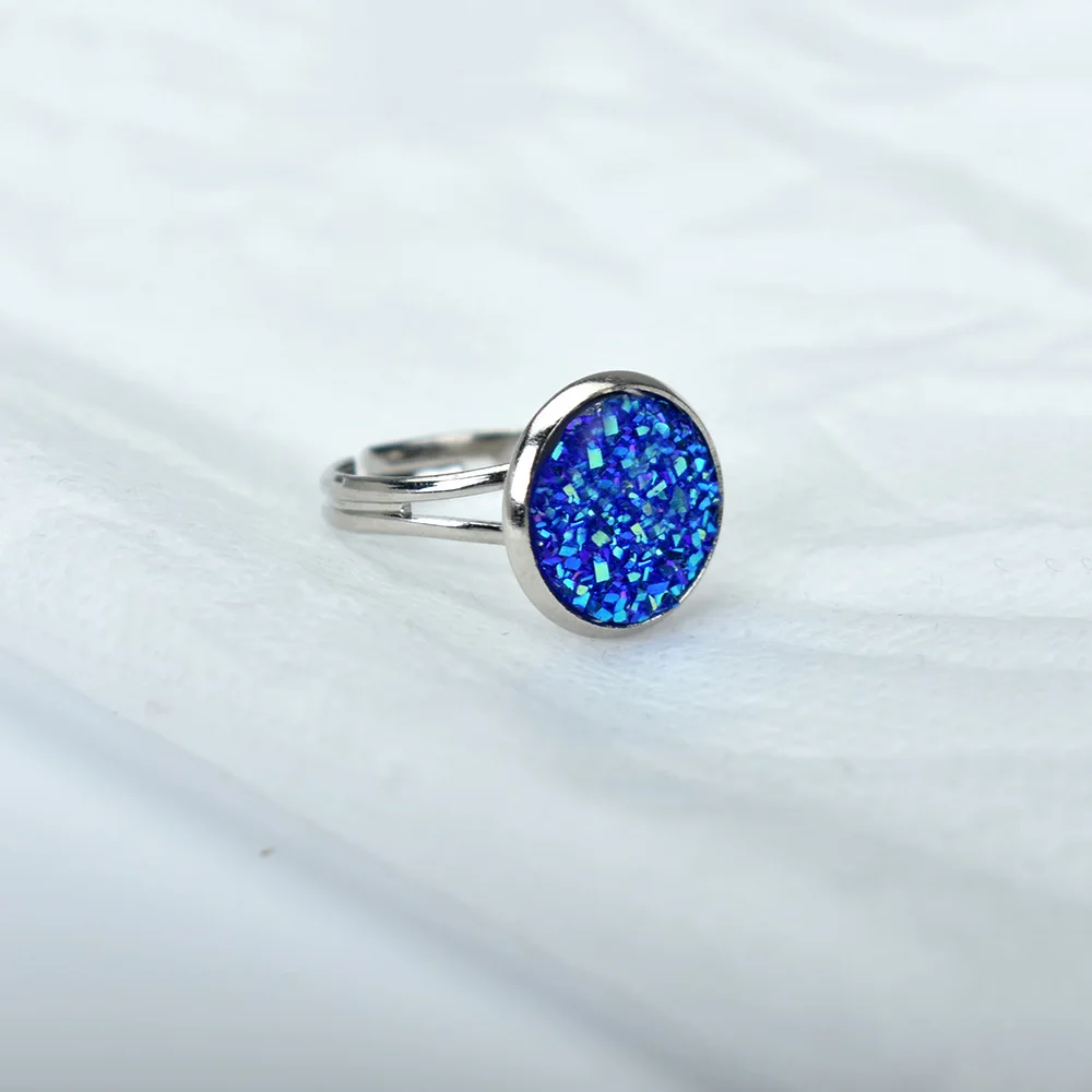 color 5 Мода Druzy Камень Кольца для женщин синий зеленый белый круглый смола открытый палец кольцо Свадебная вечеринка серебристый цвет регулируемый ювелирные изделия - Цвет основного камня: color 5