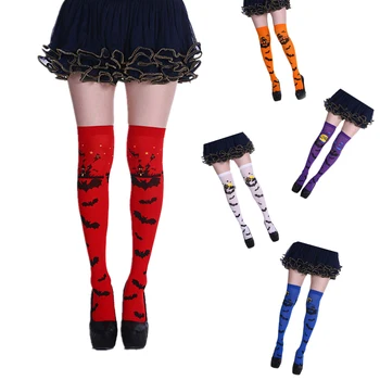 

Cool Halloween Nylon Women Stockings Long Sexy Cosplay Party Knee High Socks Girls Christmas Stockings 3D Print Bat Red Stocking