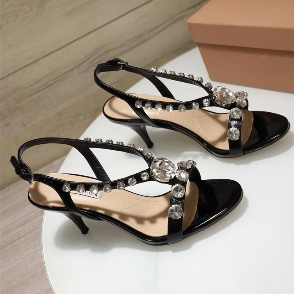 

SONFRNCH Summer 2019 New Water Diamond Cross-strapped Sandals Female Open-toed Sexy Fine-heeled Female Shoes Fashion Shoes