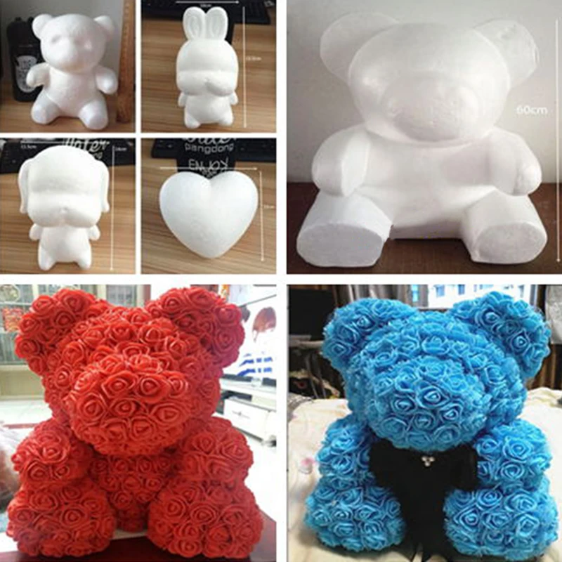 

Fake Flowers Foam Rose Bear Mold DIY Handmade Artificial Flower Heart-shaped Rabbit Luck Dog Mold for Wedding Lovers C1003 D