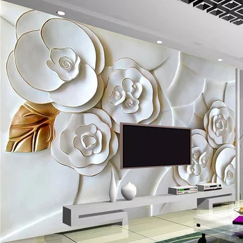 

Custom Mural Wallpaper 3D Stereoscopic Relief Flowers Fresco Living Room Sofa TV Background Wall Papers Home Decor For Bedroom