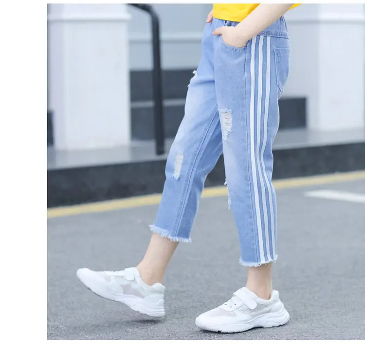 Girls Brace Jeans Capri Pants New Style Big Kid Summer Korean-style Fashion Casual Pants Ripped Pants