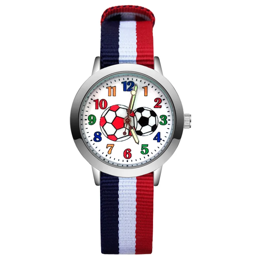 Reloj de moda de fútbol bonito para niños, pulsera de nailon con correa de cuarzo, para estudiantes y niñas, JA217