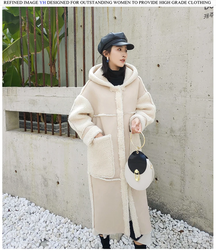 New arrive lady luxury Merino sheep fur jacket winter fashion real sheep fur coat double faced pocket long style elegant