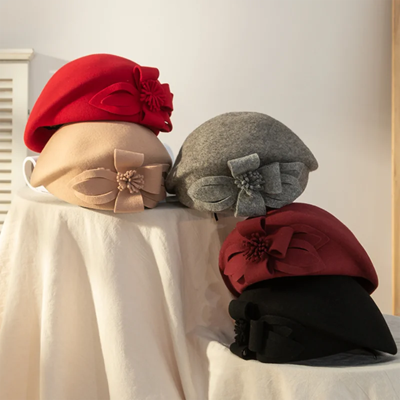 New fashion ladies beret hat 100% wool retro warm wool winter ladies beret french artist beanie hat sweet girl gift wool beret