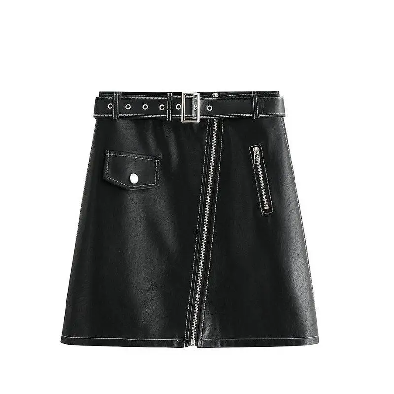 

Leather Pu Skirt Autumn Winter 2020 New Korean High Waist Zipper One Piece A Line Skirt Sexy Mini Skirt