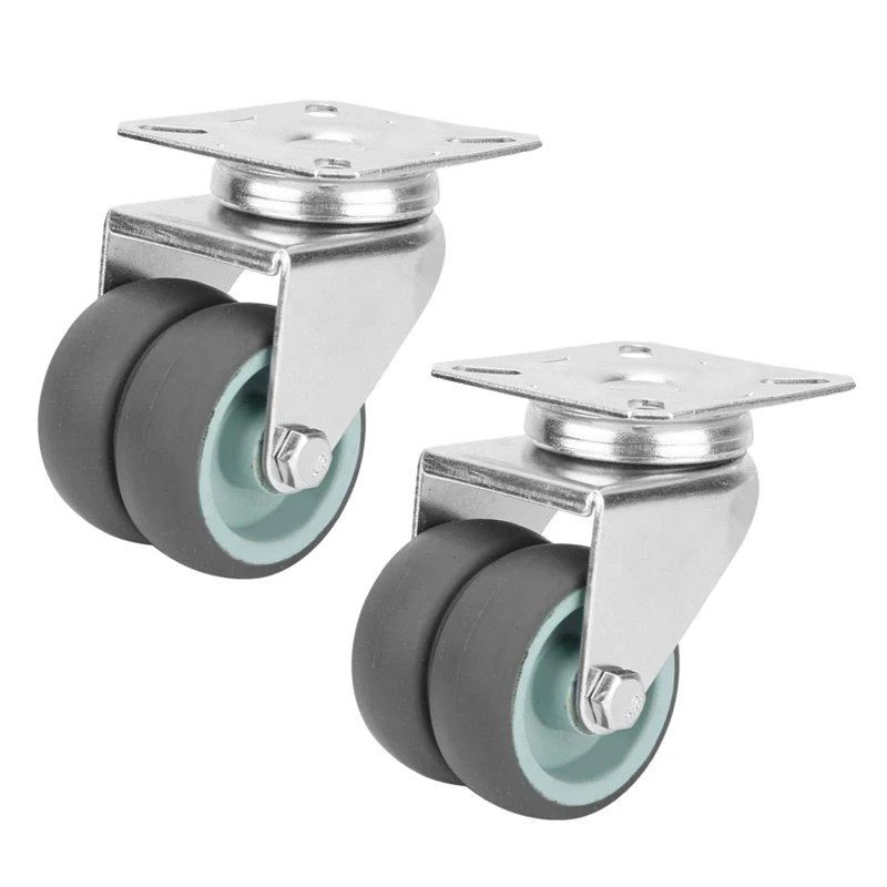 

2Pcs Edl 3 Inch Mini Small 35Kg Tpe Tpr Wheels Castors Plate Double Bearing Fixed Swivel Industrial Casters Wheels For Trolley