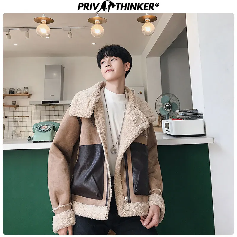 Privathinker, Мужские осенне-зимние кашемировые куртки из овечьей шерсти, мужские винтажные теплые парки в стиле пэчворк,, мужская куртка в стиле хип-хоп, пальто