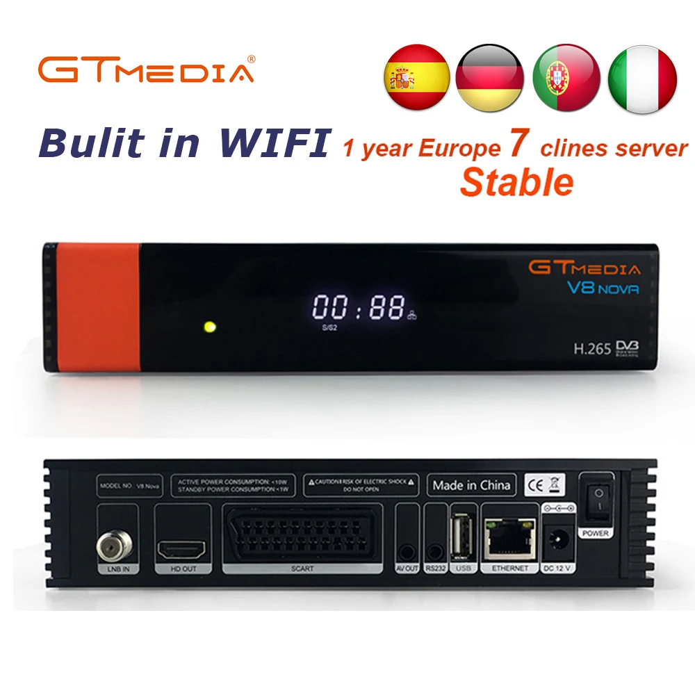Gtmedia V8 Nova lnb спутниковый ресивер DVB-S2 HD с 1 лет Европа 7 кабелей Встроенный Wi-Fi такой же, как Gtmedia V9 супер рецептор
