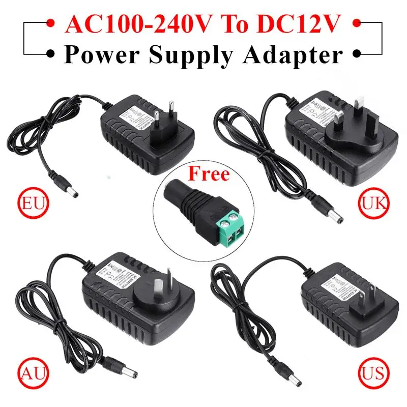

AC100-240V TO DC12V 2A 24W Power Supply Adapter For Strip Light + Female Connector