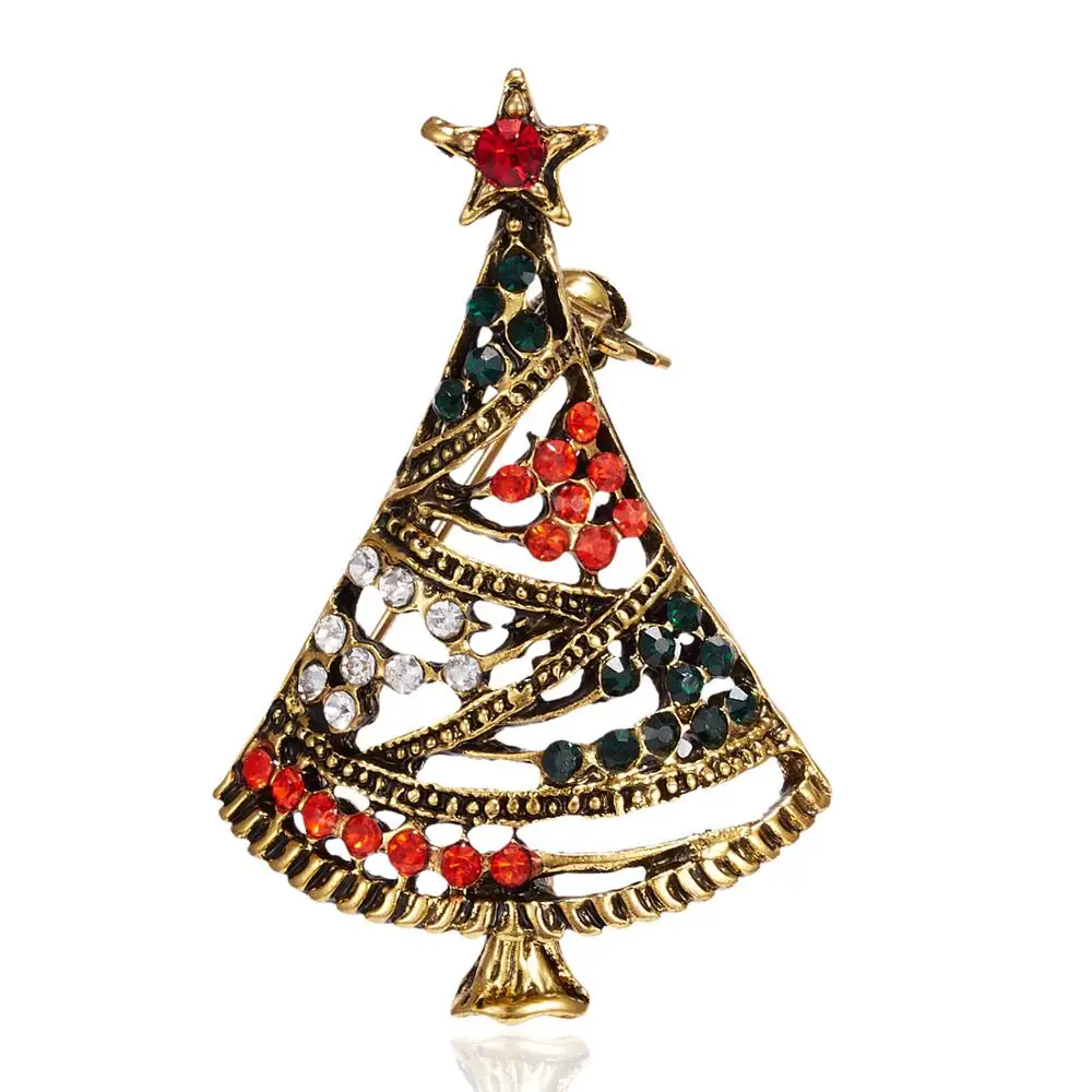 24 стиля винтажные многоцветные Кристальные рождественские броши в виде дерева женские Стразы брошки и булавки для воротника модные ювелирные изделия - Окраска металла: 4
