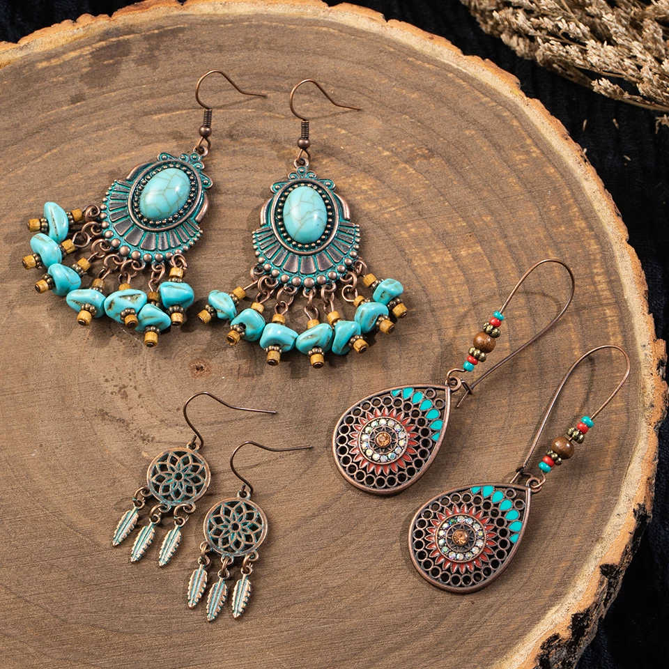 

3 Pairs/Set Vintage Bohemian Boho Ethnic Dangle Drop Earrings for Women's 2019 Fashion Jewelry Accessories E2055,E1296,E1962