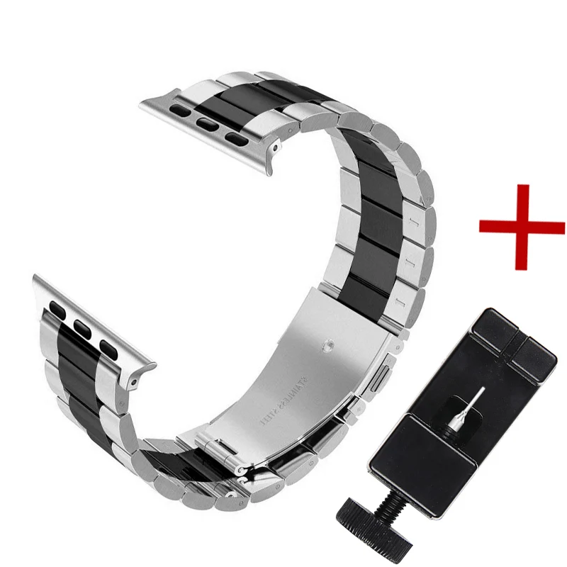 Silver Black Joyozy Модный женский красивый практичный ремешок для Apple Watch 38 мм 40 мм 42 мм 44 мм ремешок из нержавеющей стали для iWatch 5/4/3/2/1 - Цвет ремешка: Silver Black