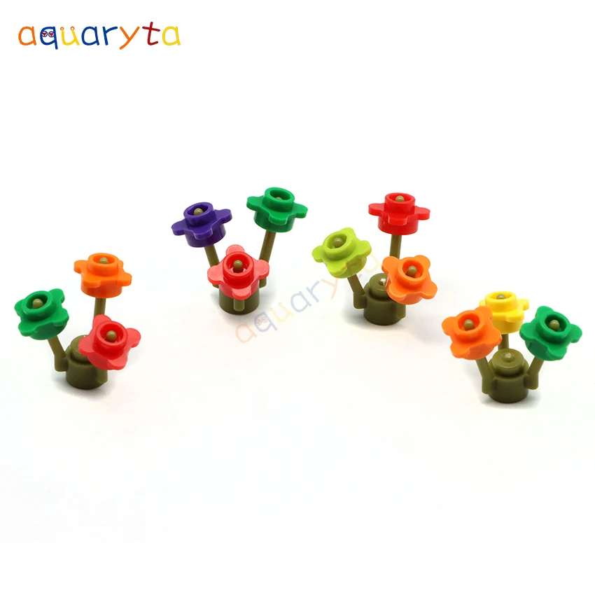 Aquaryta 100Pcs Stelo Fiore Pianta 3741 Con Fiore 33291 Building Blocks Parti Fai Da Te Educativo Città Street View Erba Giardino Giocattolo