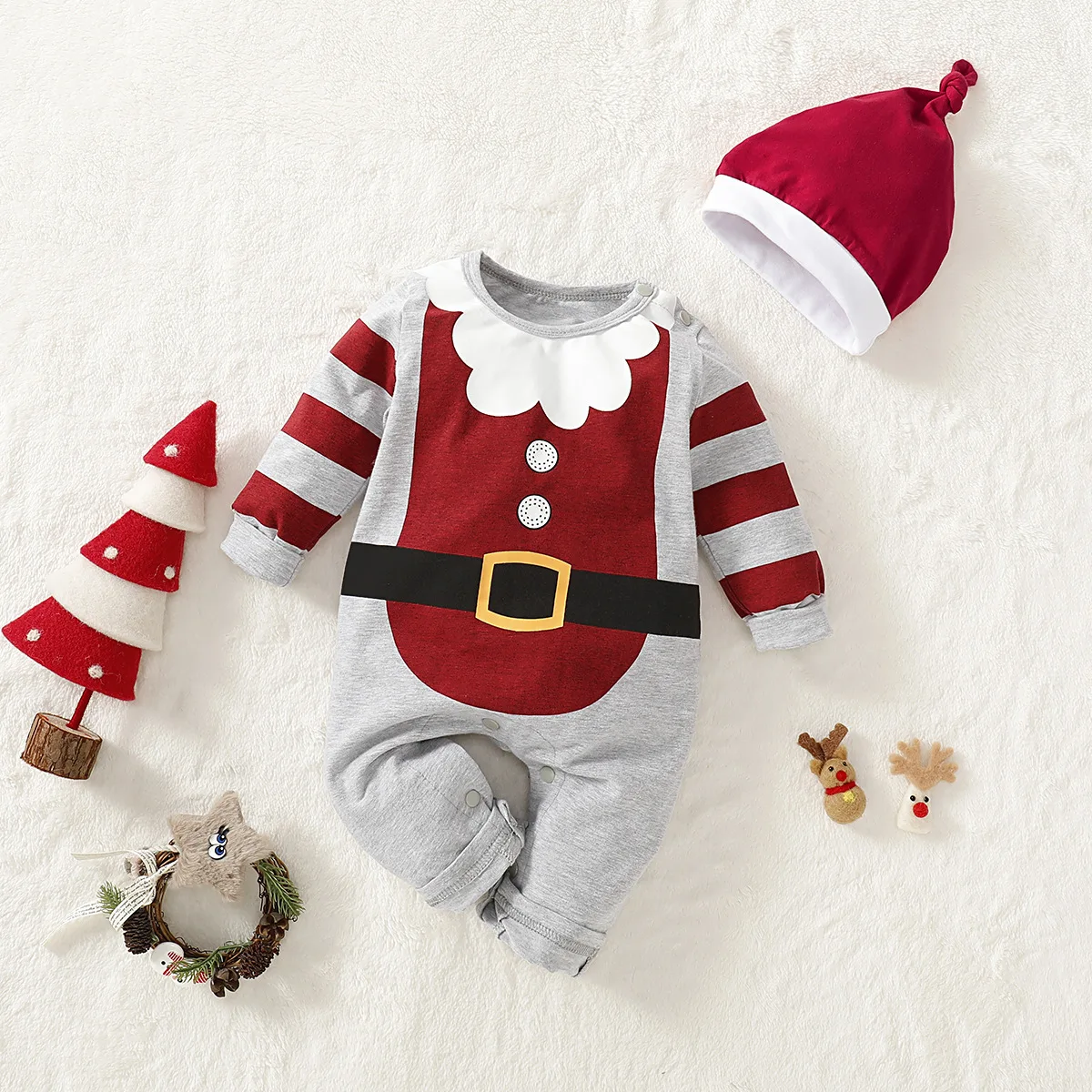 Baby Rompers Christmas Clothes Cotton Long Sleeve Jumpsuits + Hats Newborn 2pcs Outfits 0-18M Toddler Infant Costumes Child Wear