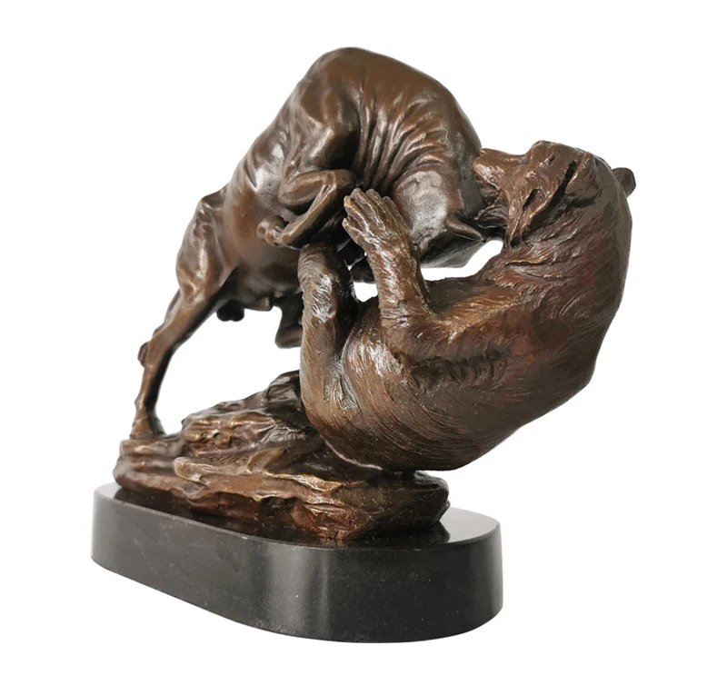 Bronze Wall Street Bull And Bear Fight Statue Antique Stock Market Figurine Office Art Decor Sculpture - 3