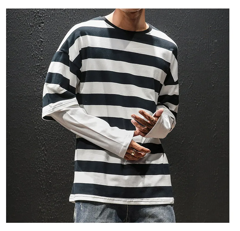 5XL футболка с длинным рукавом для мужчин хип-хоп Повседневная модная хлопковая футболка в полоску для фитнеса мужская летняя уличная негабаритная Harajuku футболка s