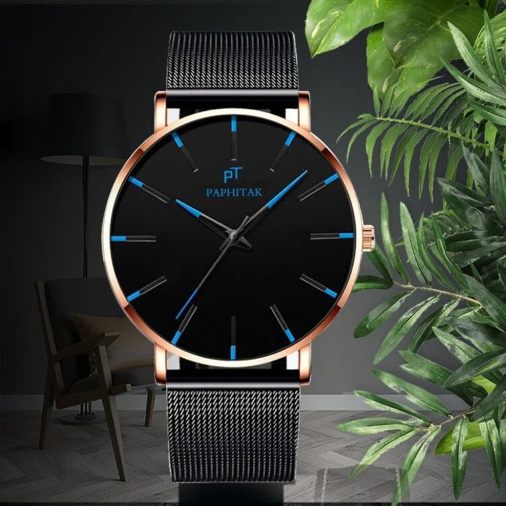 Мужские часы сетка из нержавеющей стали топ бренд кварцевые повседневные наручные часы ультра тонкий циферблат часы relogio masculino