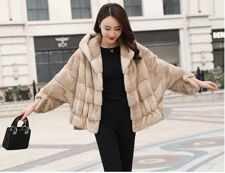 Free Shipping Genuine Mink Fur Bat Sleeved Coat Real Mink Fur Coat Lady's Mink Fur Poncho Real Fur Shawl Wholesale Retail OEM