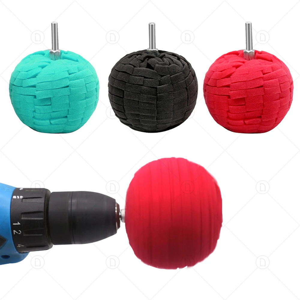 Drill Buffing Sponge Pads Polishing Cone Sponge Ball Burnishing Kit For Automotive Car Wheels Hub Care Metal Plastic Glass 3
