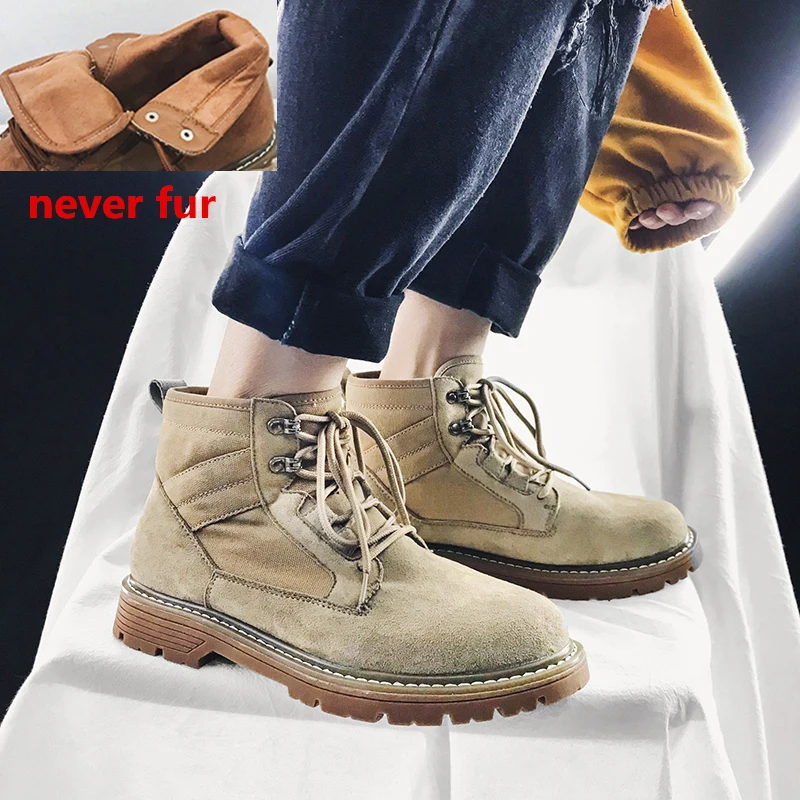 beige 1 Men Ankle boots Men's plush warm Fashion Snow Boots Shoes Winter Sneakers lace up Men Shoes Winter Boots Black Blue Footwear a4 - Color: beige 1