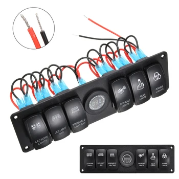 

Hot Durable 6 Gang LED Rocker Switch Panel Waterproof Marine Boat 12V 24V for Truck Boat Bus Car Switch Panel Lighter Socket Cir