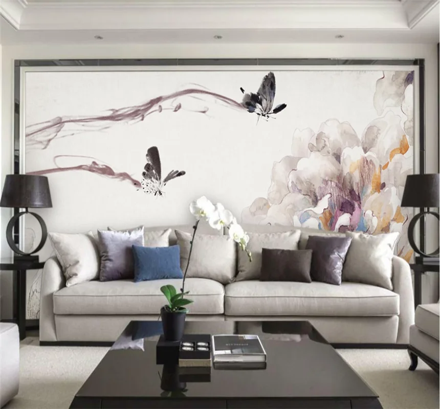 

xuesu Customized 3d wallpaper 8d wall covering atmosphere beautiful butterfly flower new Chinese background wall