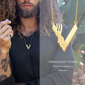 

MEN JEWELRY TV SERIES VIKINGS ICON NECKLACE "V"LOGO PENDANT MEN WOMEN STAINLESS STEEL PARTY GIFT