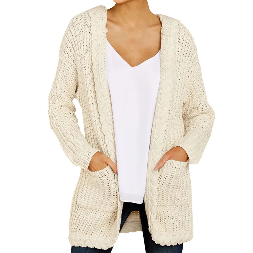 

JAYCOSIN Women Sweater 2019 New Autumn Outwear Women Cardigans Vintage Solid Pockets Long Knitted Tops Oversize Hooded Thin Swea