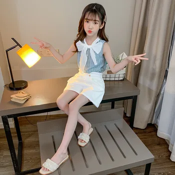 

Children Clothes Sets 2020 Summer Girls Clothing Set Chiffon Big Bow Shirt +white Pants 2 Pcs Suit Kids Suit For Baby Girl 3-14Y