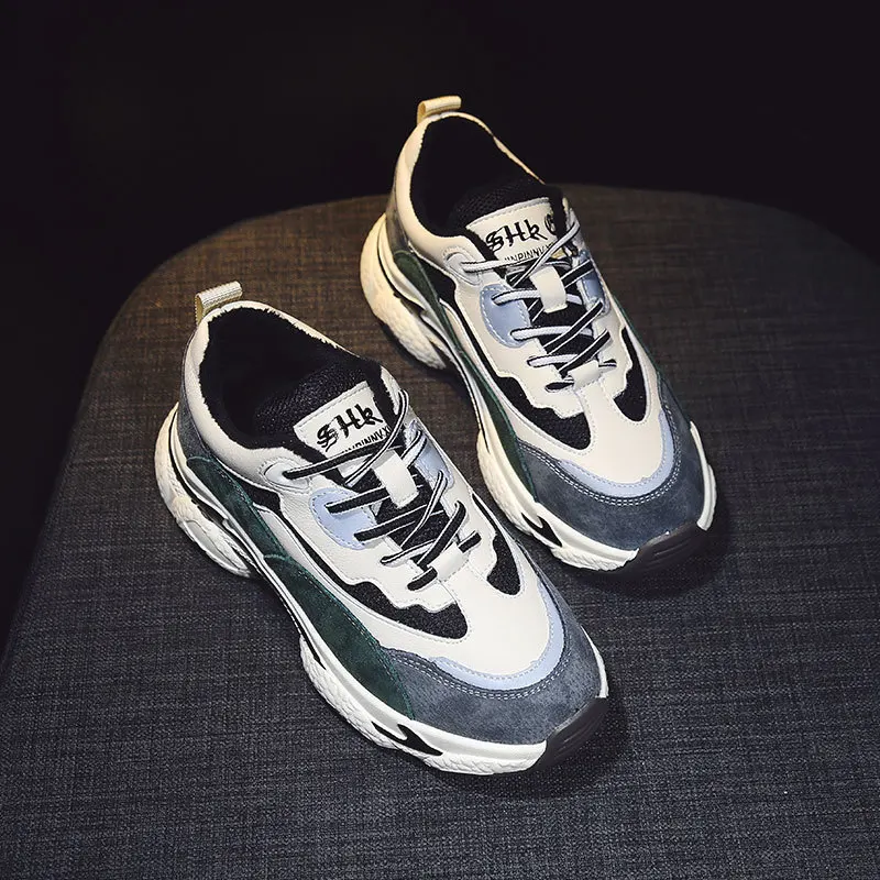 

Genuine Leather Dad Shoes Women's 2019 Autumn & Winter New Style Online Celebrity plus Velvet Thick Bottomed Sports Shoe Versati