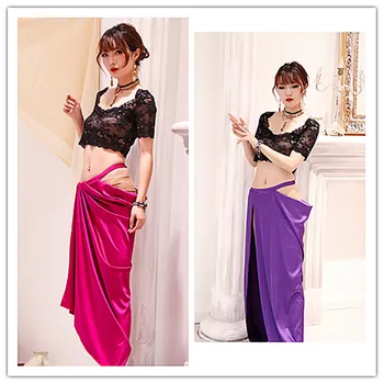 

Belly Oriental Dance Practice Clothes 2020 New Lace Top Long Skirt 2pcs Set Indian Dance Wear Beginner Competition skirt Costume