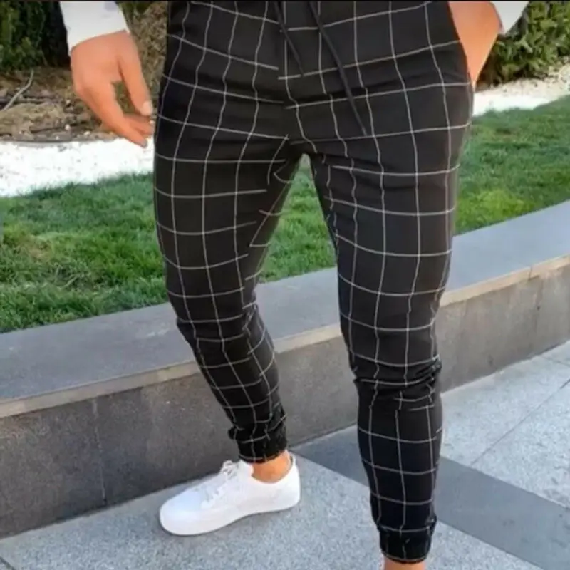 Fashion Men's Slim Fit Plaid Straight 